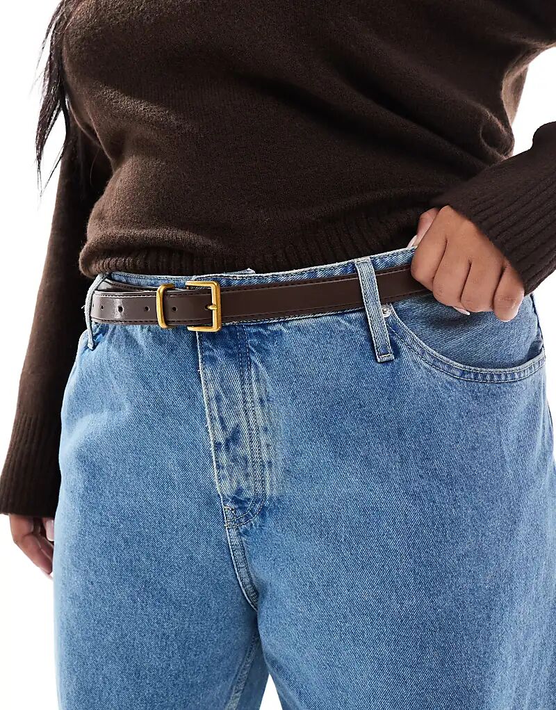 

Ремень ASOS DESIGN Curve на талию и бедра с квадратной пряжкой шоколадного цвета Asos Curve
