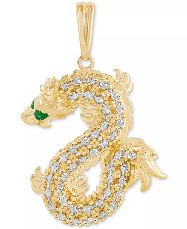 

Подвеска в виде двухцветного дракона с зеленым эмалевым глазом из 10-каратного золота Italian Gold, gold