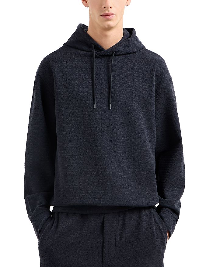 

Толстовка с капюшоном и жаккардовым логотипом Emporio Armani, синий