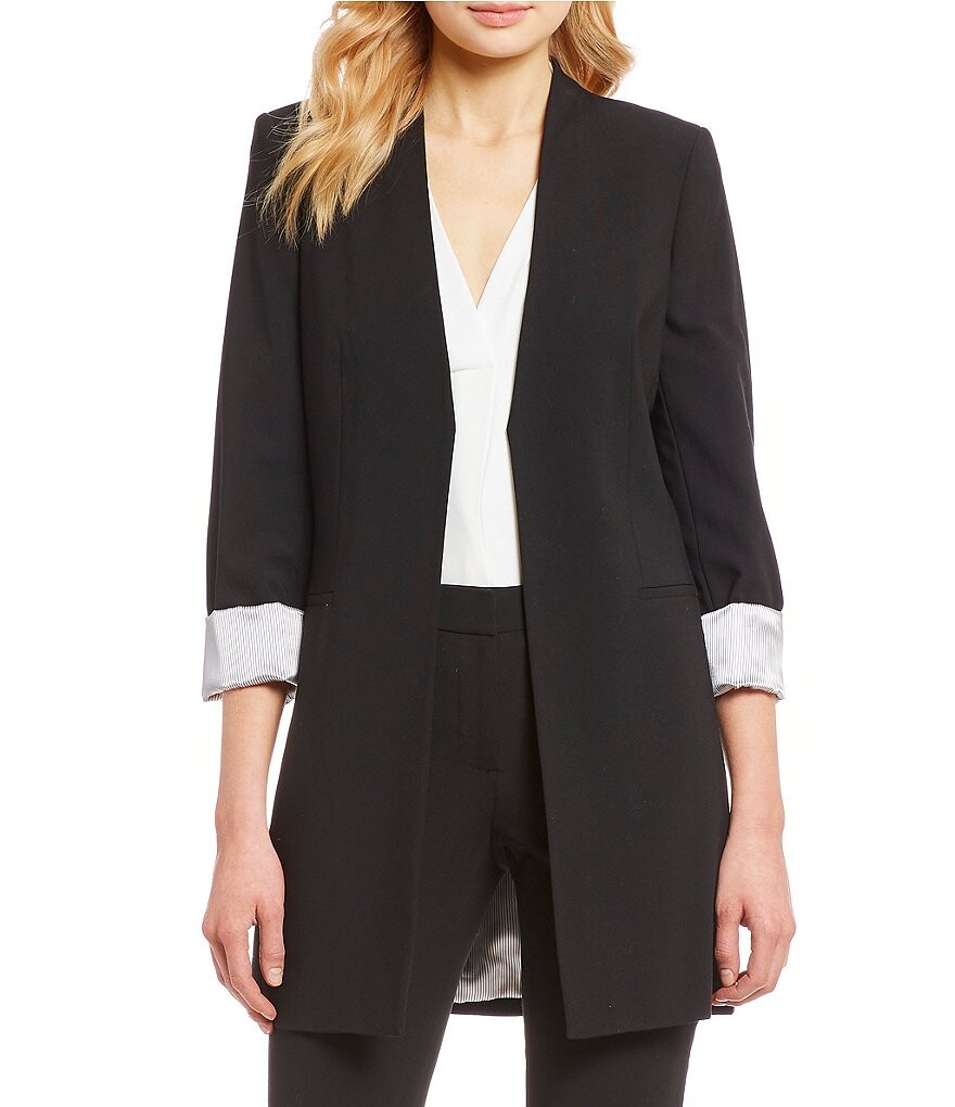 

Куртка Calvin Klein Petite Size с контрастной подкладкой и v-образным вырезом, длинными рукавами и открытой передней частью, черный