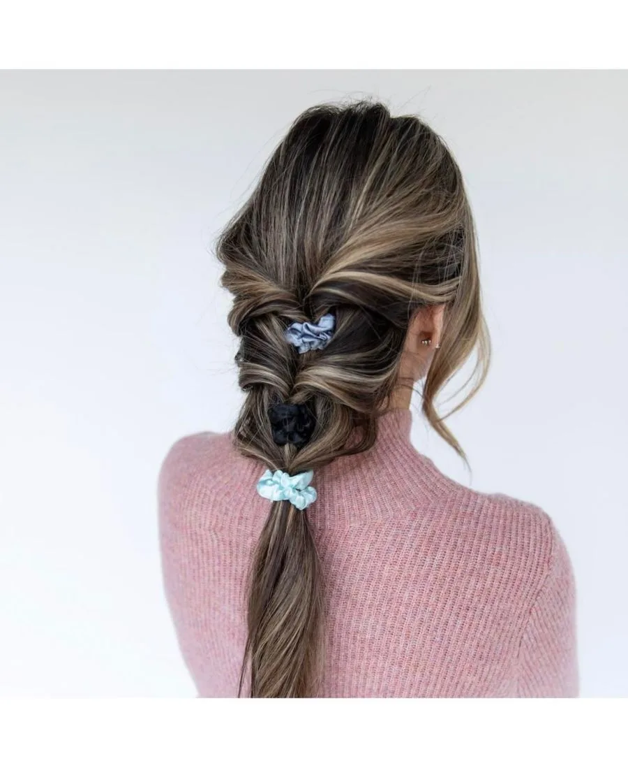 Headbands of Hope Женский набор атласных резинок для волос - черный, серый, светло-голубой — фото 2