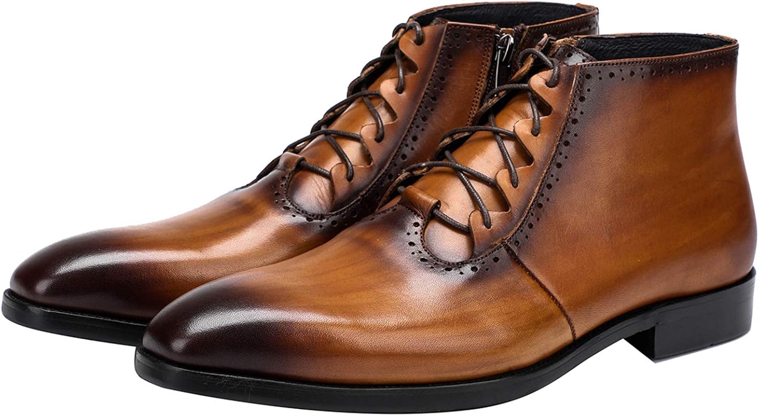 

Мужские ботинки на шнуровке с молнией, классические оксфорды из кожи с крылатым носком, ботильоны для торжеств, черные и коричневые Santimon, коричневый