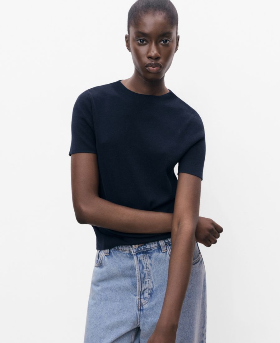 

Женский свитер тонкой вязки с короткими рукавами MANGO, Navy