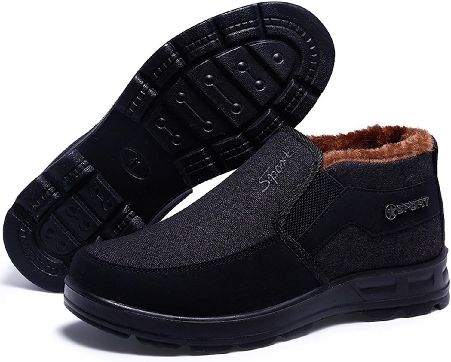 

Мужские удобные теплые ортопедические зимние тапочки из шерсти с хлопковой подкладкой, водонепроницаемые, противоскользящие, с меховой подкладкой, высокие снежные лоферы Ghtrhsb, черный