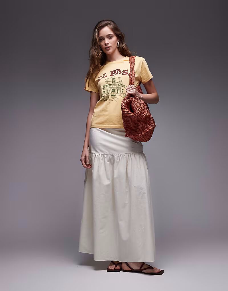 

Юбка макси с заниженной талией из льняной смеси цвета кремовый Asos Design