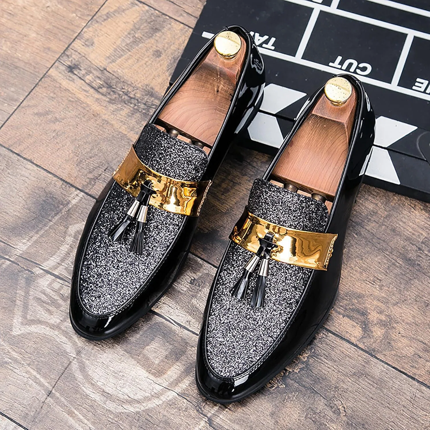 Лоферы мужские с блестками, без бренда, модель Slip On Loafer, черный LMUIPMAA — фото 2