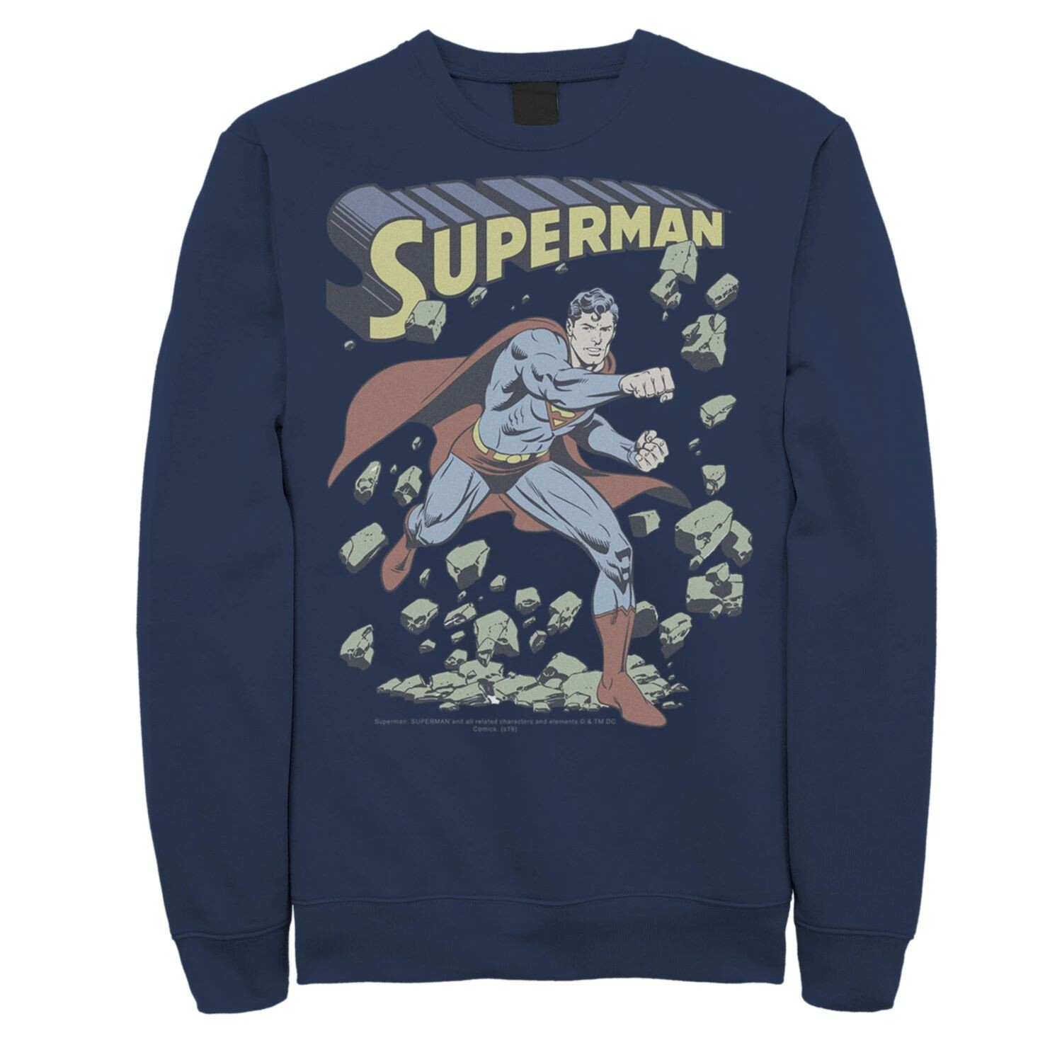

Мужская толстовка с винтажным плакатом Superman With Rocks DC Comics, синий