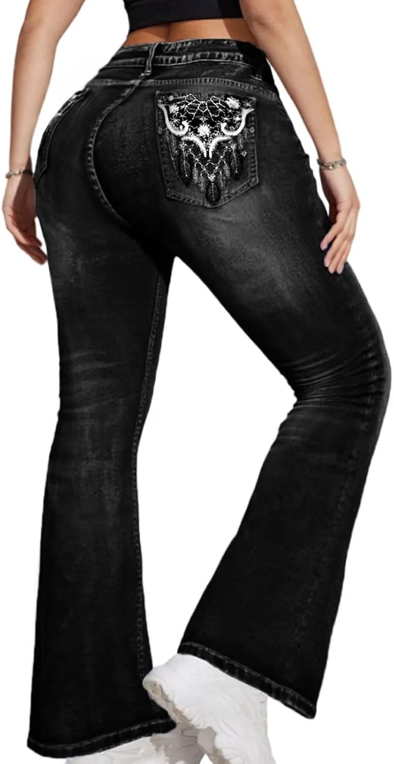 

Джинсы Plus Size High Rise с вышивкой и расклешенным силуэтом Cuyulitcik