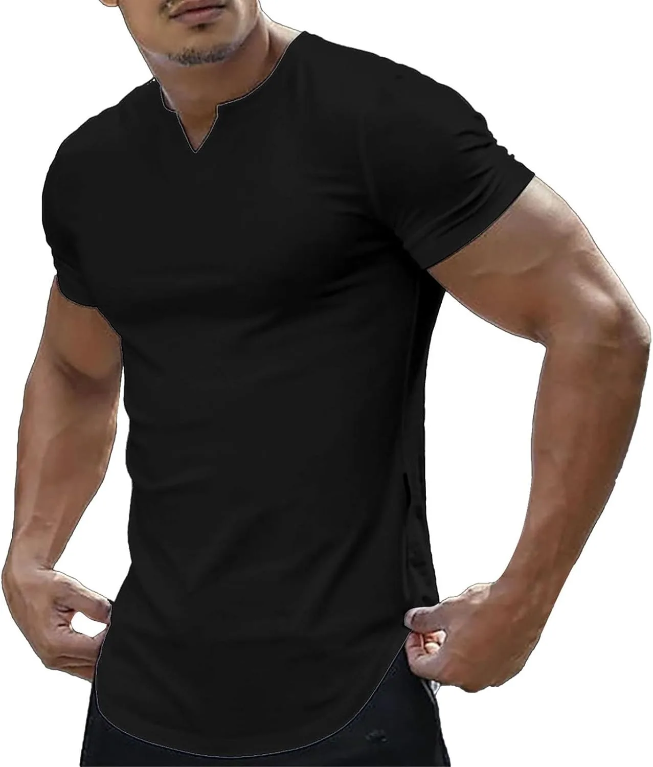 

Мужская футболка V-образный вырез slim fit basic muscle, короткий рукав, moisture wicking PETCDIM