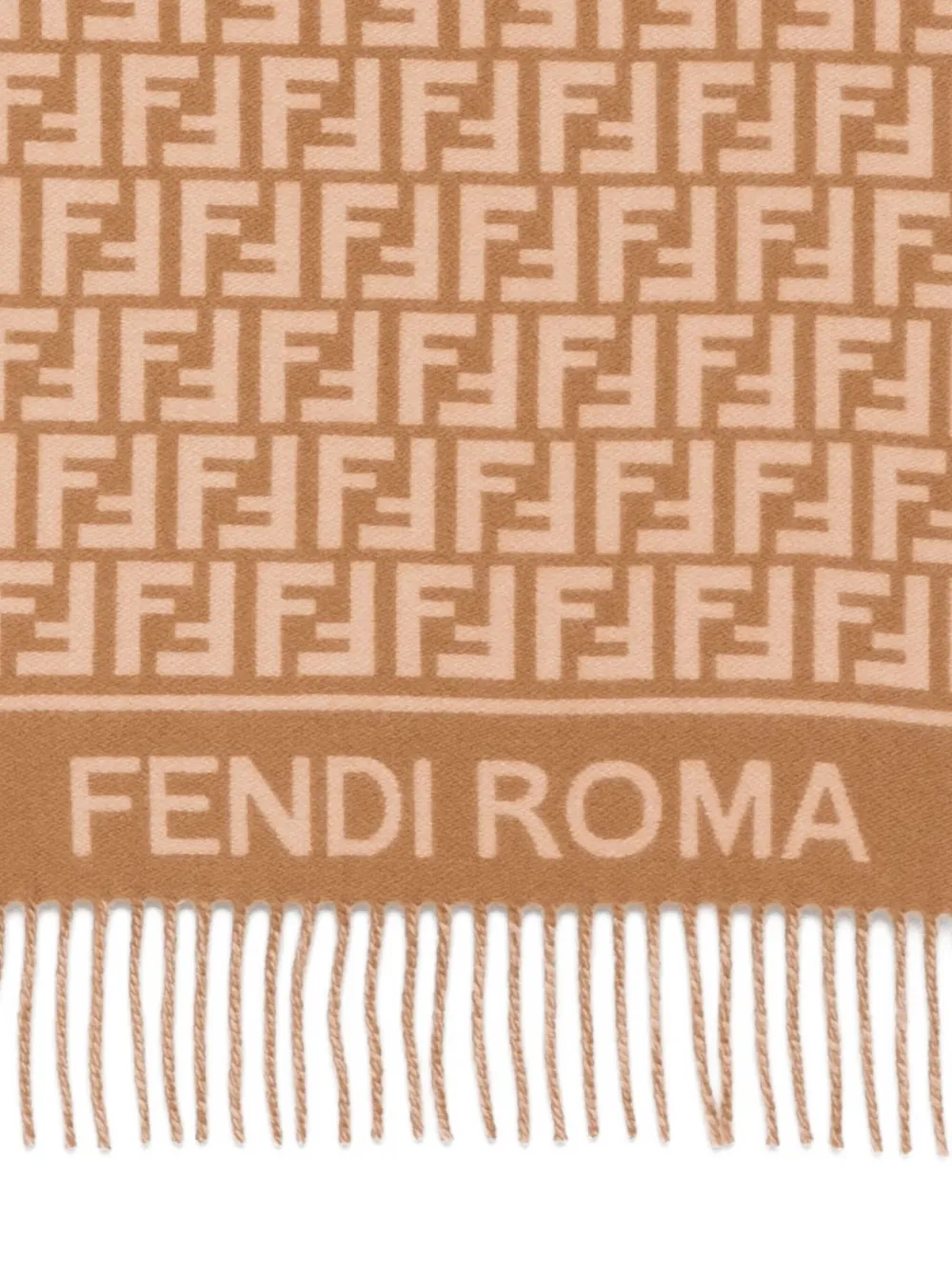 Шарф с логотипом и бахромой Fendi, коричневый — фото 2