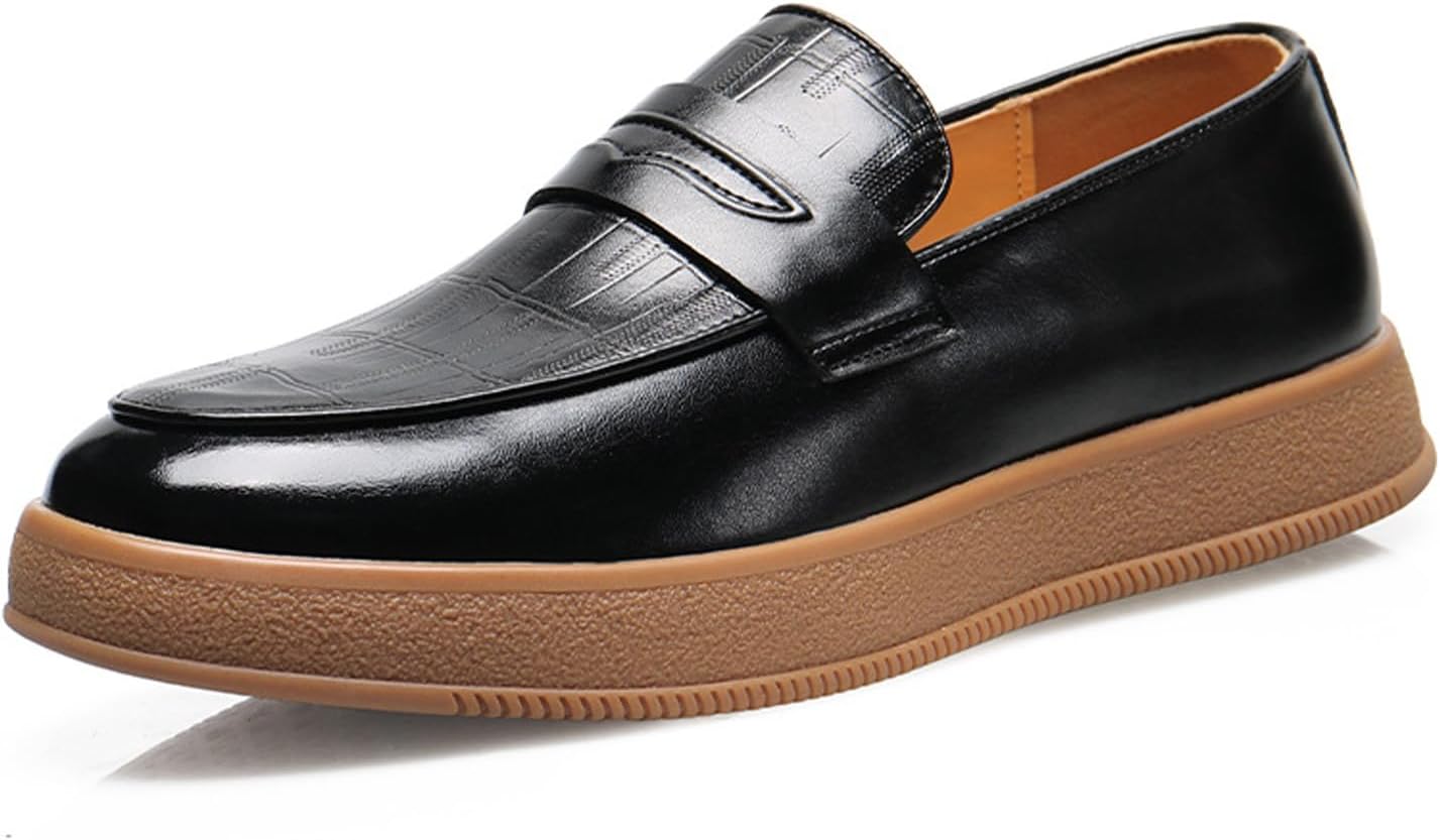 

Мужские кожаные лоферы TZNBGGE на платформе, удобные, повседневные, с ретро-кубом носка, противоскользящие, комфортные, слипоны для ходьбы и вождения, черный
