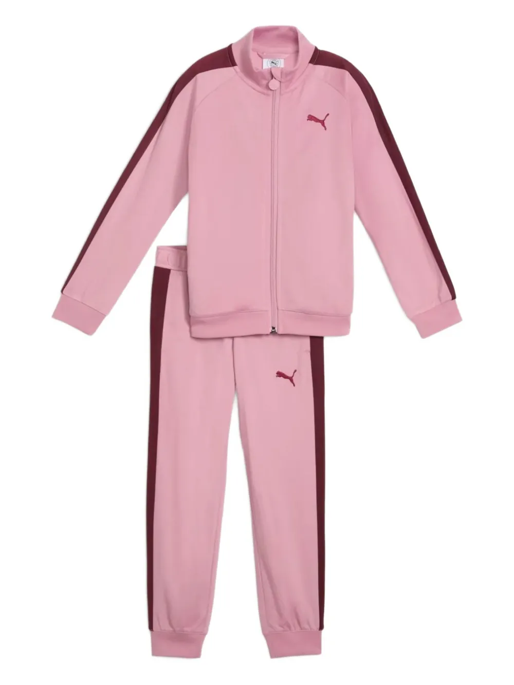 Трикотажный костюм с логотипом и застежкой на молнии Puma Kids, розовый — фото 2