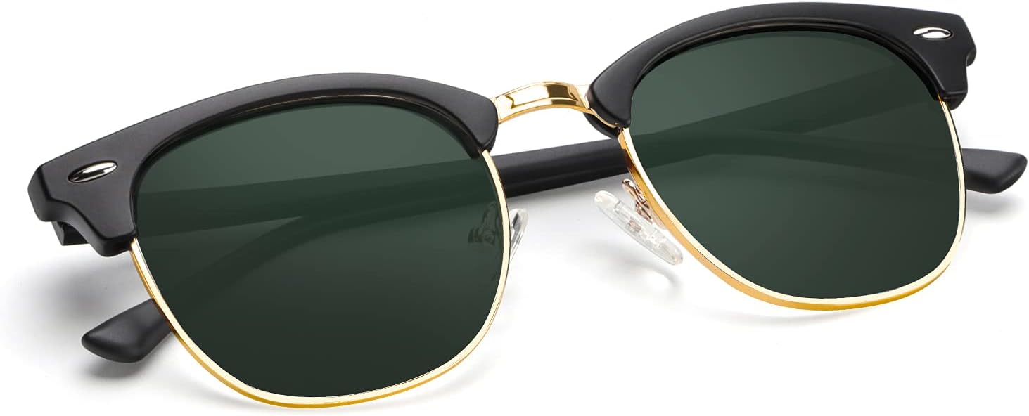 

Поляризованные солнцезащитные очки KALIYADI для мужчин и женщин, полуободковая оправа, солнцезащитные очки для вождения, блокирующие УФ-излучение, C08-matte Black | G15 | Golden Rim