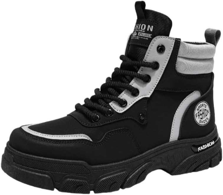 

Высокие мужские ботинки с толстой подошвой - модные ретро из ПУ, простые и универсальные, удобные. Подходят для походов и альпинизма Fmshi, черный