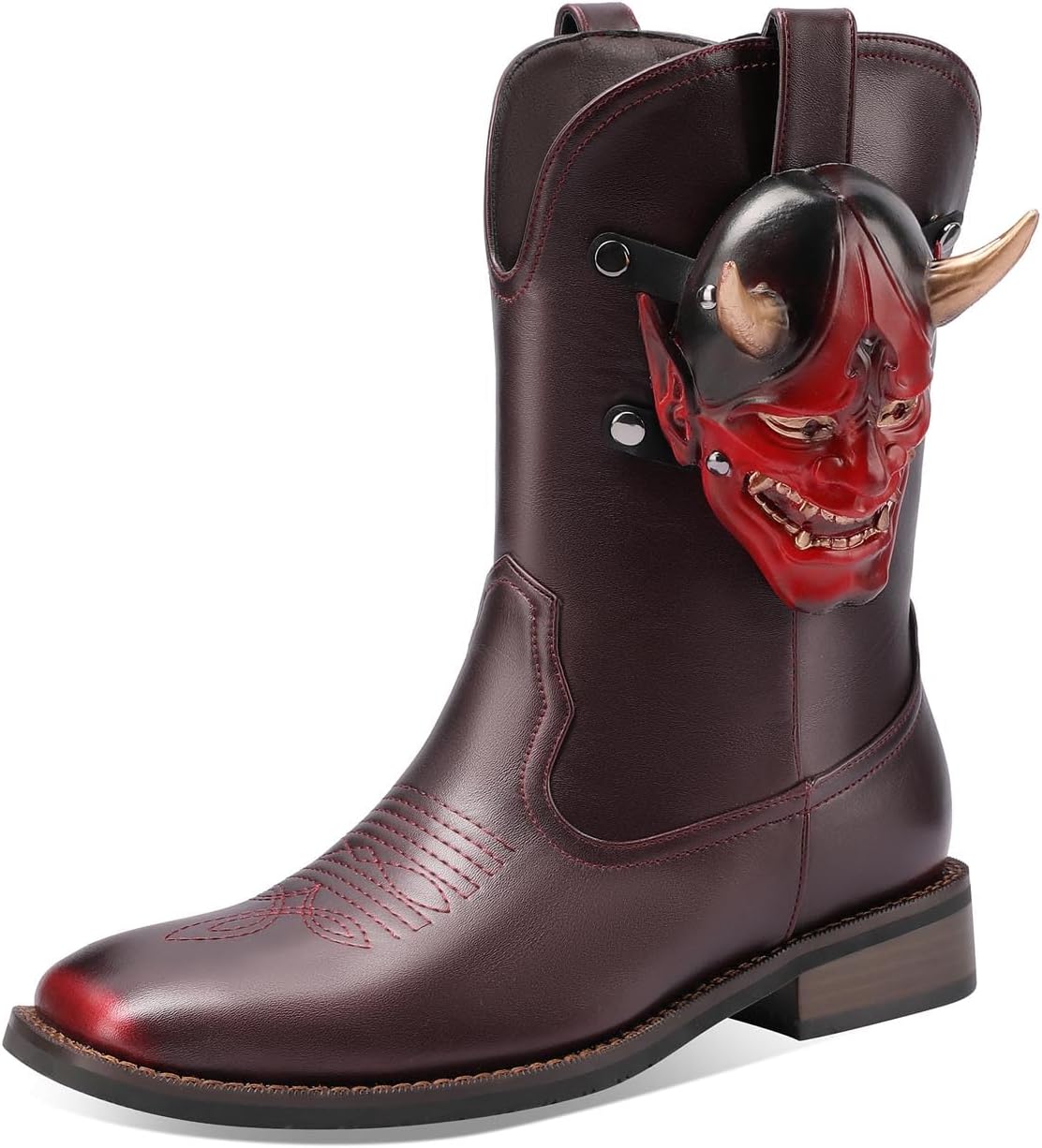 

Мужские западные ковбойские ботинки Bor Sint винтажные классические с маской призрака на Хэллоуин, квадратный носок, невысокий каблук, средние по голенище, красный