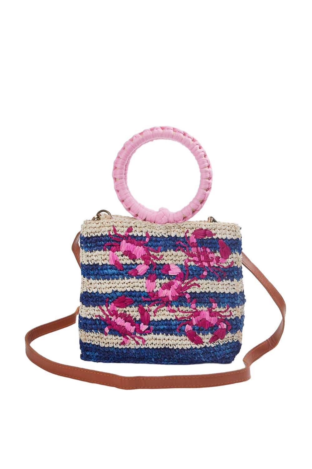 

Shelly вышитая сумка-кошелек через плечо из рафии в сине-розовом цвете ETHNiQUE