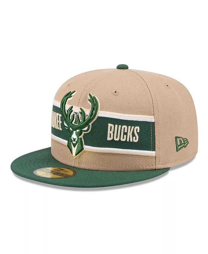 

Мужская кепка Tan/Hunter Green Milwaukee Bucks 2024 NBA Draft 59FIFTY New Era, коричневый