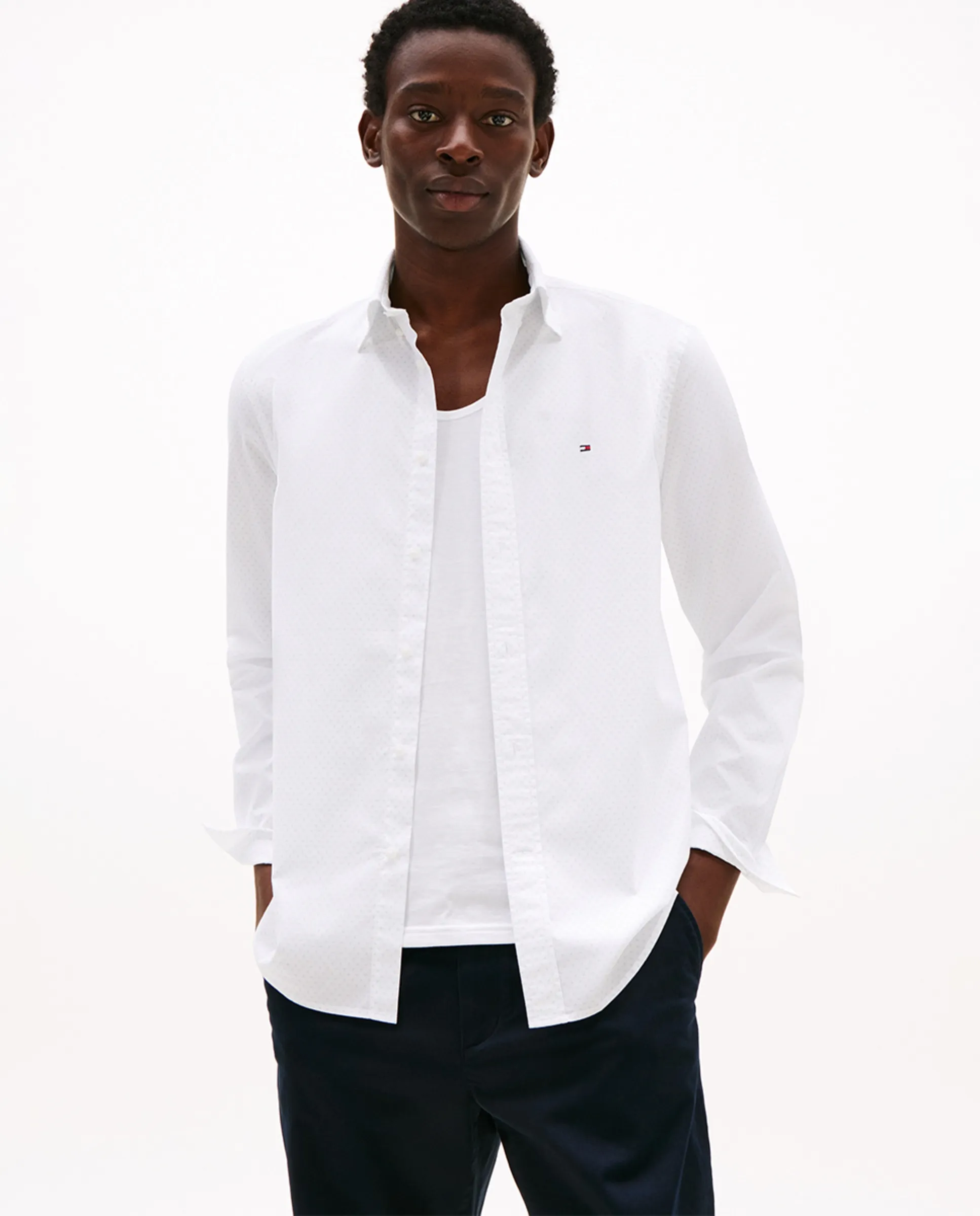 

Мужская рубашка из поплина с мини-принтом Tommy Hilfiger, светло-голубой