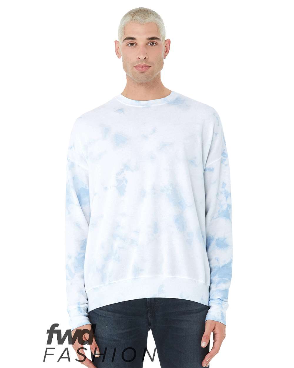 

Мужская толстовка FWD Fashion Tie-Dyed с круглым вырезом BELLA + CANVAS, белый/голубой