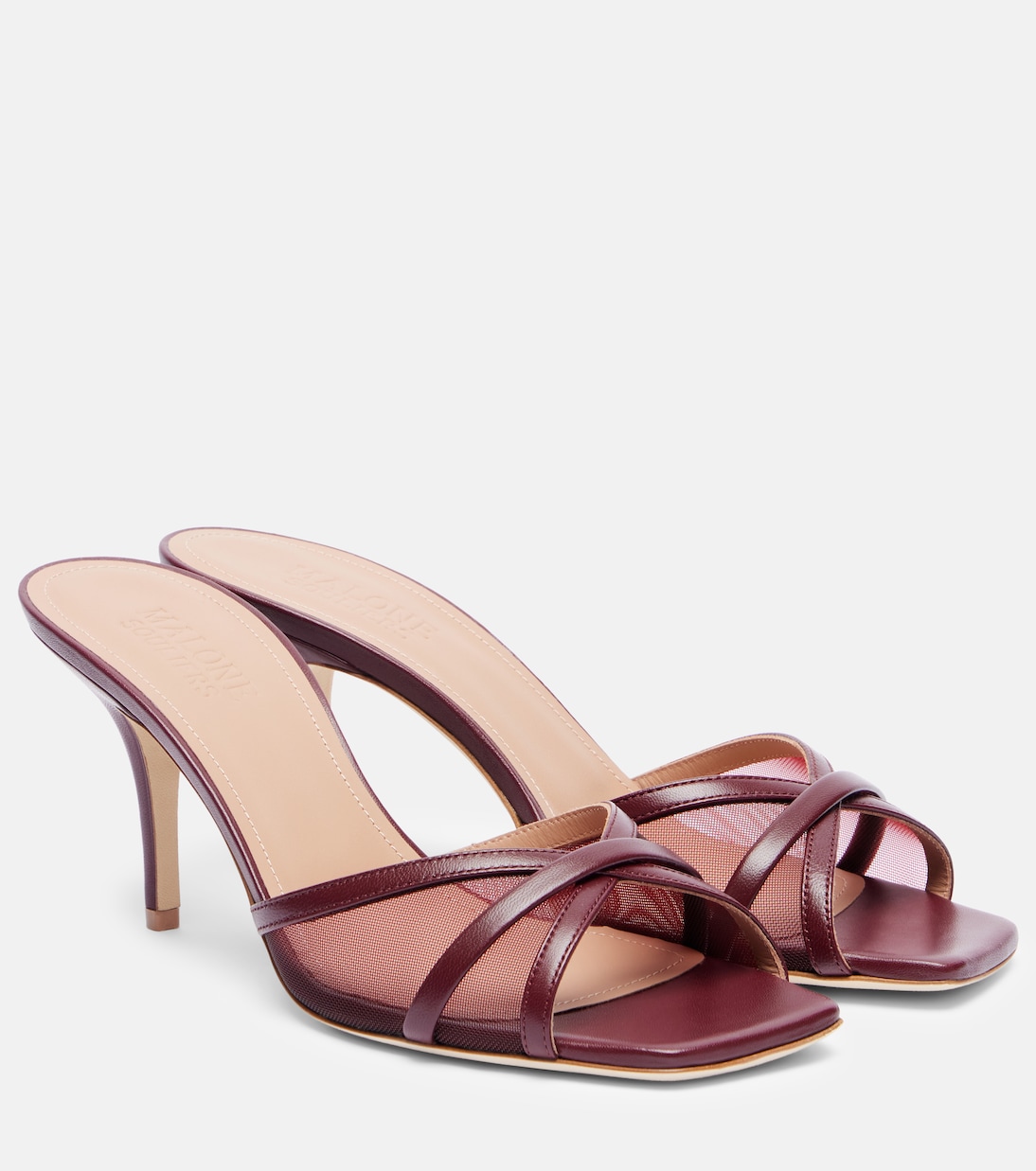 Перла 70 мюли из кожи и сетки Malone Souliers, Rosewood/Rosewood
