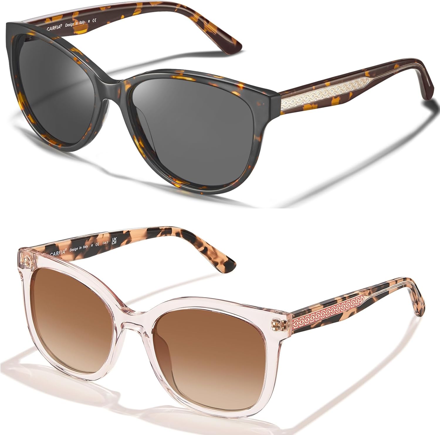 

Женские поляризованные солнцезащитные очки CARFIA «Кошачий глаз» из ацетата, розовые, с защитой от УФ-излучения, в стиле ретро, ​​с рельефным узором и проволочным каркасом