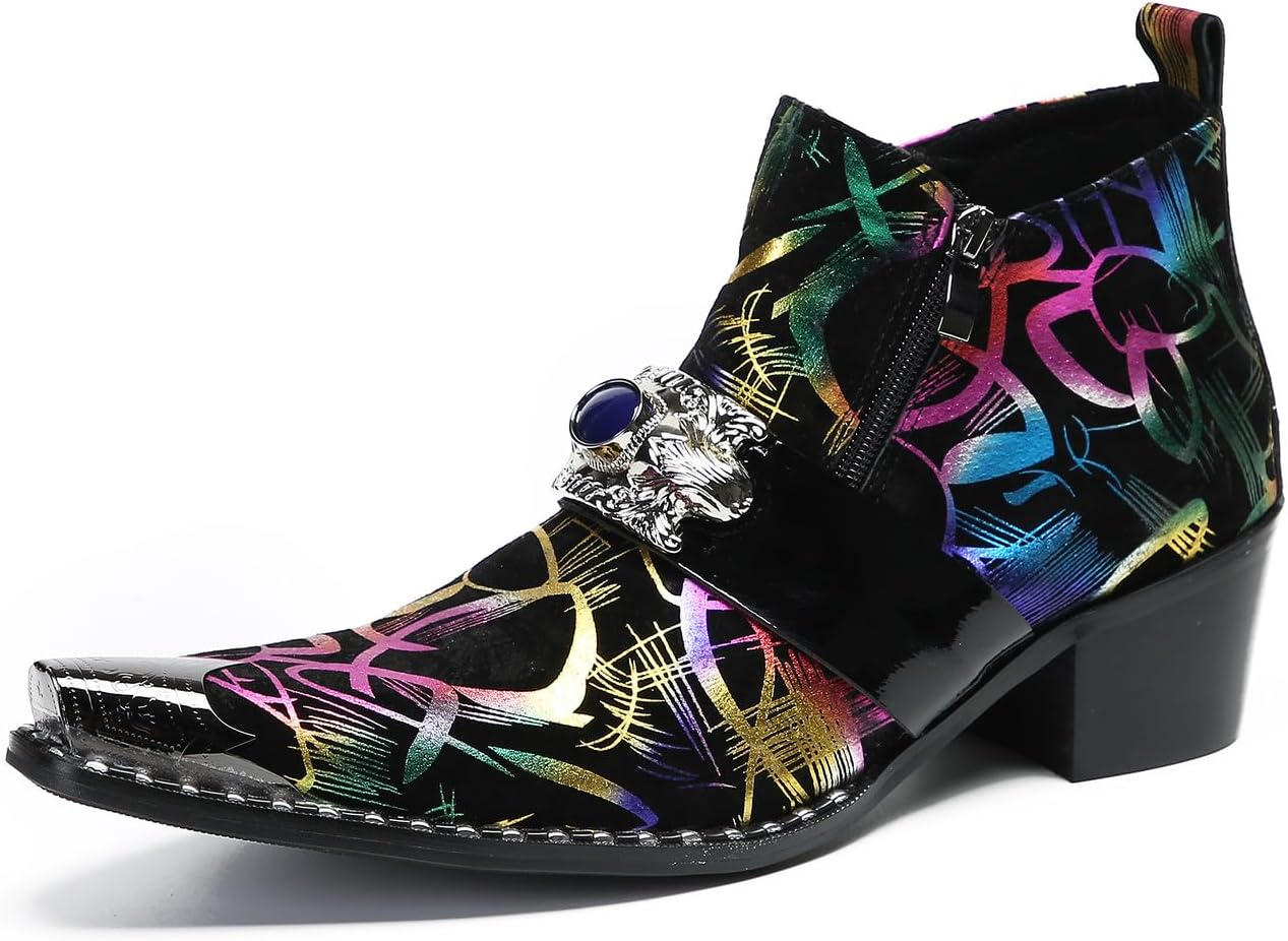 

Мужские повседневные западные ботинки Chelsea Santimon - настоящие кожаные ковбойские ботинки до щиколотки с сапфировой цепочкой и металлическим носком с крылышком для выпускного, свадьбы и диско-вечеринки, черный