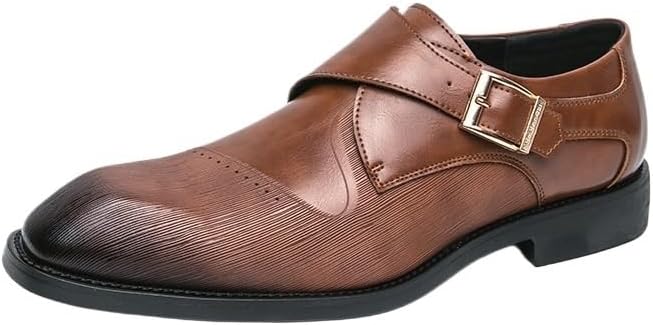 

Мужские кожаные классические туфли, оксфорды с квадратным носком, дерби, с монк-пряжкой, с легким заходом, для вождения, комфорта, вечеринок, свадьбы Zestrelax, коричневый
