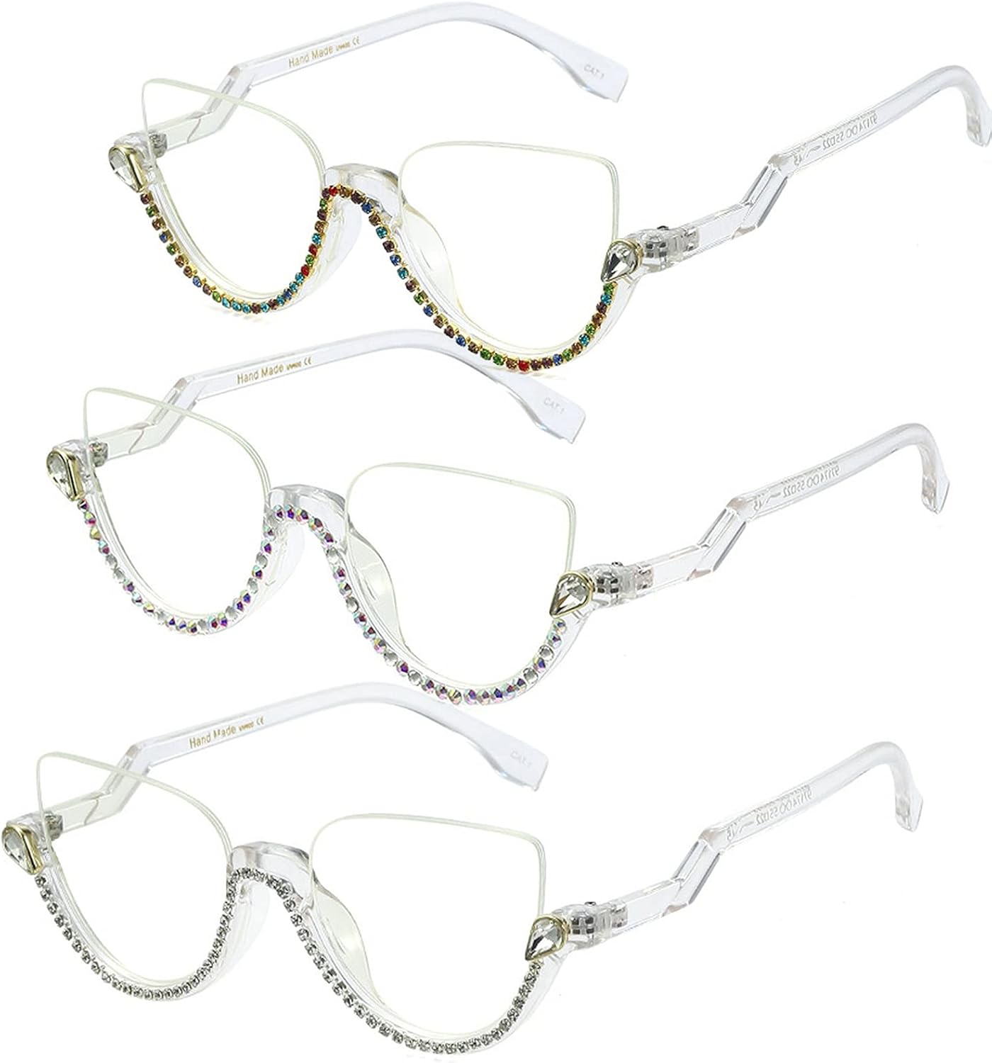 

Блестящие солнцезащитные очки «кошачий глаз» большого размера со стразами, женские, блокирующие синий свет, с прозрачной оправой mincl, 3pcs-diamond Color&rivet &Silver