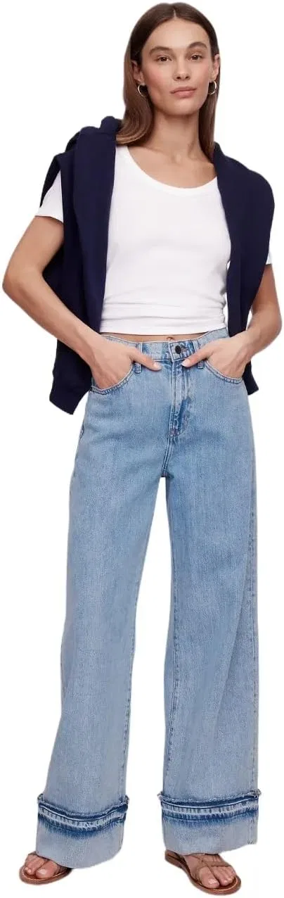 Джинсы Wide Leg Cuffed GAP, Medium Wash