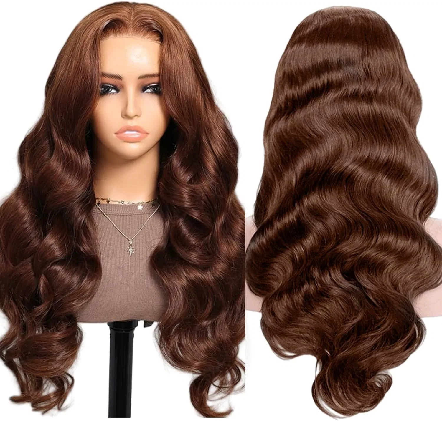 Парик из натуральных волос «Body Wave» с HD-сеткой, 200% плотности, коричневый, 13x6 дюймов Smilenice — фото 3