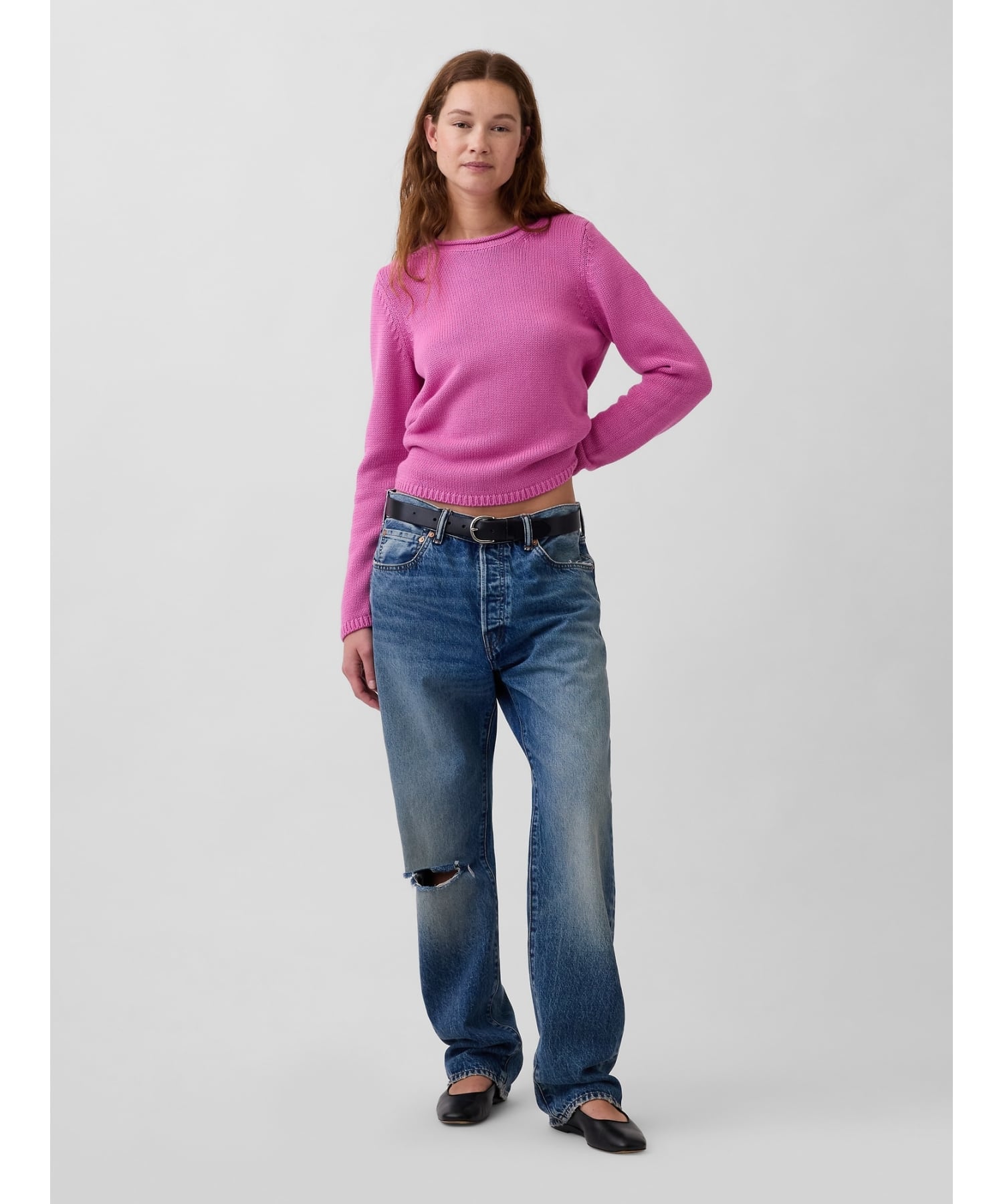 (W) Свитер с высоким воротником из 100% хлопка GAP, NEON_PINK_GLOW — фото 2