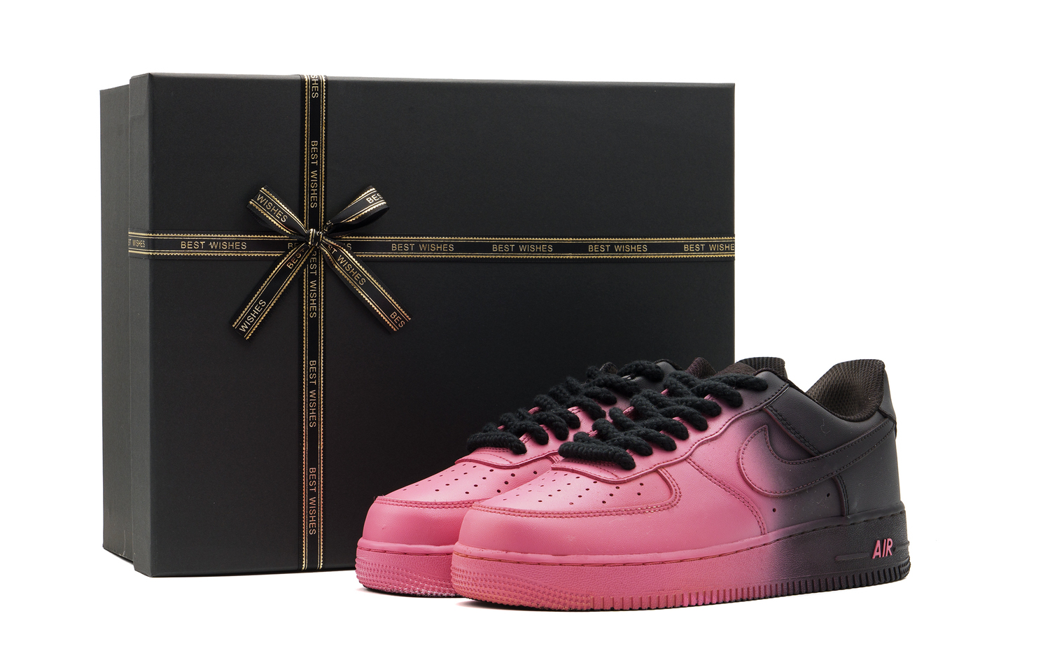 

Кроссовки Nike Air Force 1 устойчивые к истиранию с эффектом увеличения роста унисекс розово-черные, цвет Pink Black