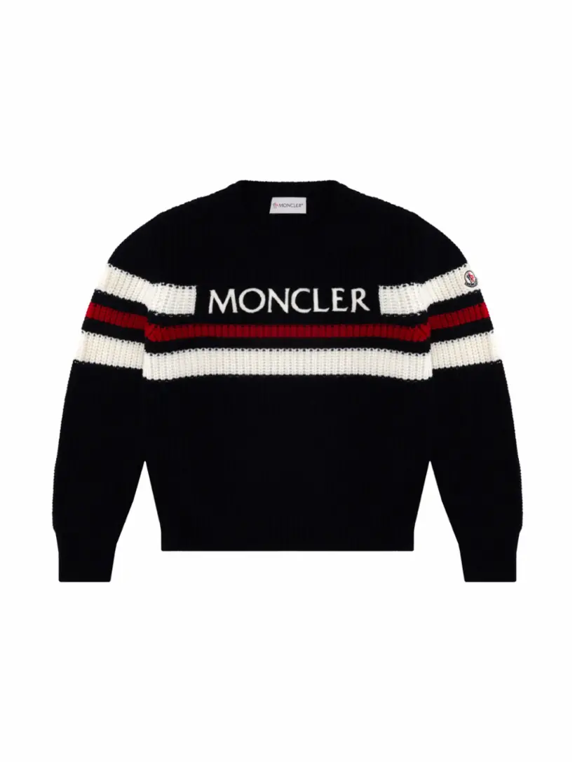 

Вязаный джемпер с логотипом Moncler, тёмно-синий