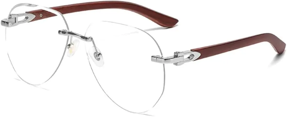 

Винтажные солнцезащитные очки без оправы для женщин и мужчин, роскошные, в стиле панк, с отделкой под дерево, с защитой от УФ-излучения UV400 HHZZYVY, Silver Clear