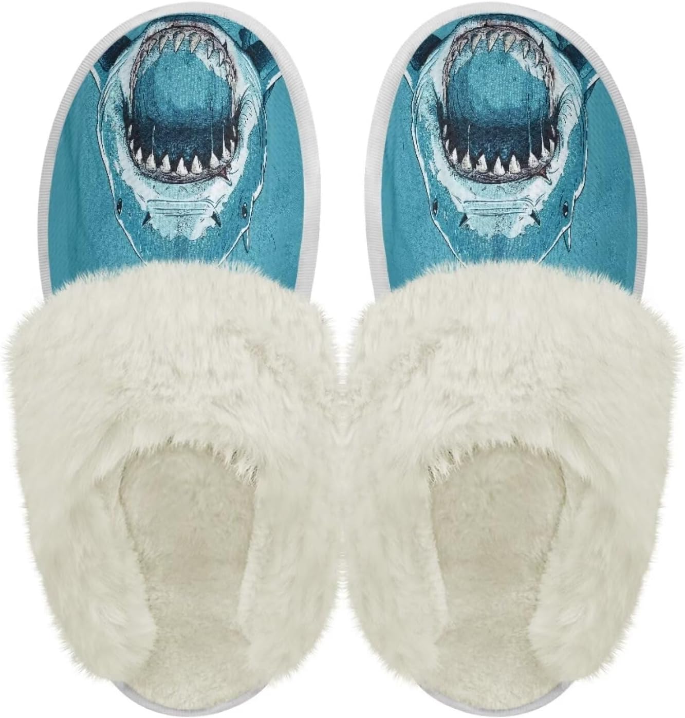 

Тапочки chaqlin Fuzzy Plush с меховой подкладкой, сабо для спальни и дома, унисекс, водонепроницаемые, с толстой подошвой, противоскользящие, удобные фланелевые зимние теплые тапочки для дома и улицы, Shark Head Cartoon