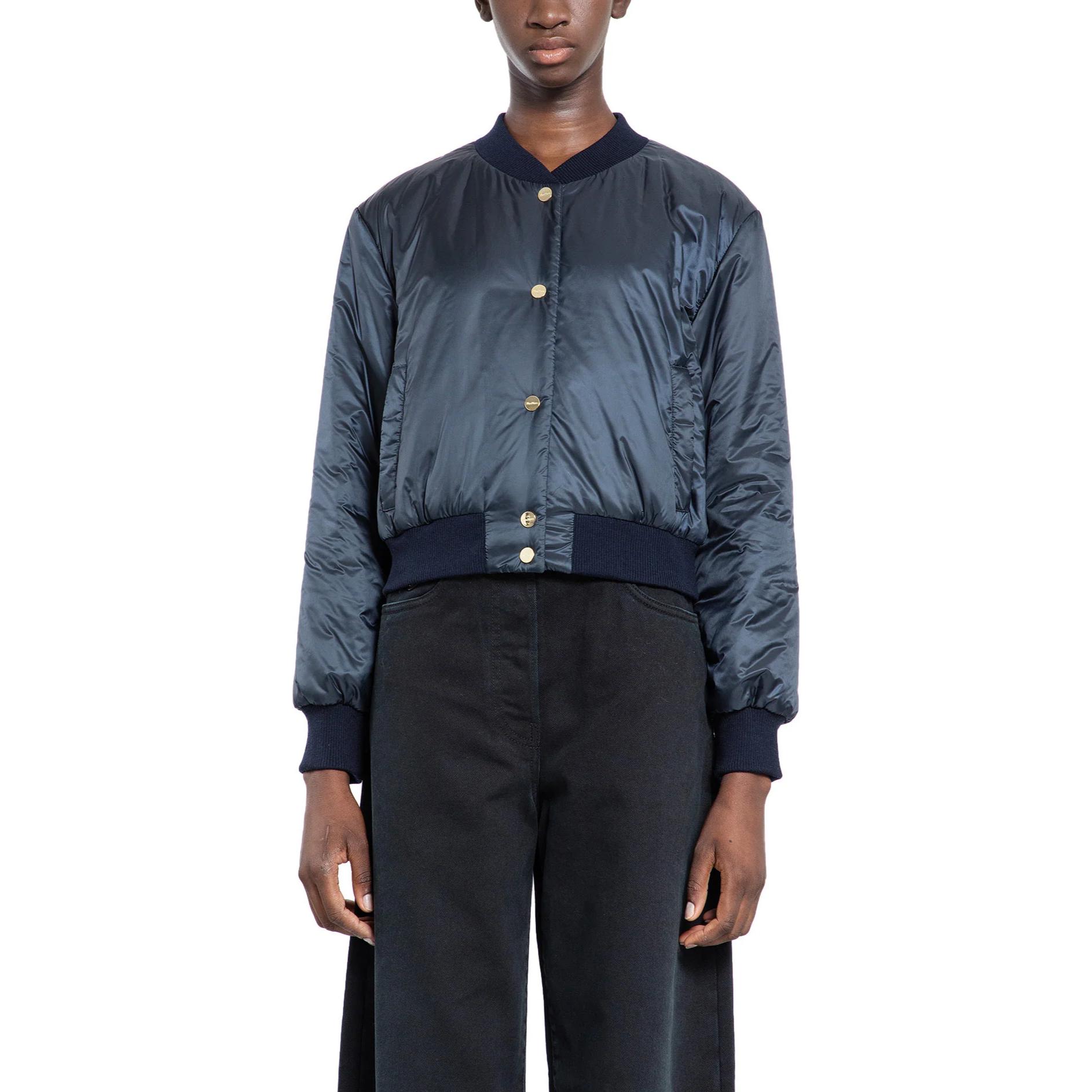 

S MAX MARA Застёгивающаяся на пуговицы удлинённая куртка-бомбер с длинными рукавами, Blue