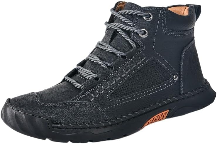 

Мужские широкие обувь Hhhchpm для походов и работы, удобные мужские кожаные ботинки ручной работы - водонепроницаемые, с поддержкой свода, просторным носком, противоскользящие, легкие, дышащие и износостойкие, черный