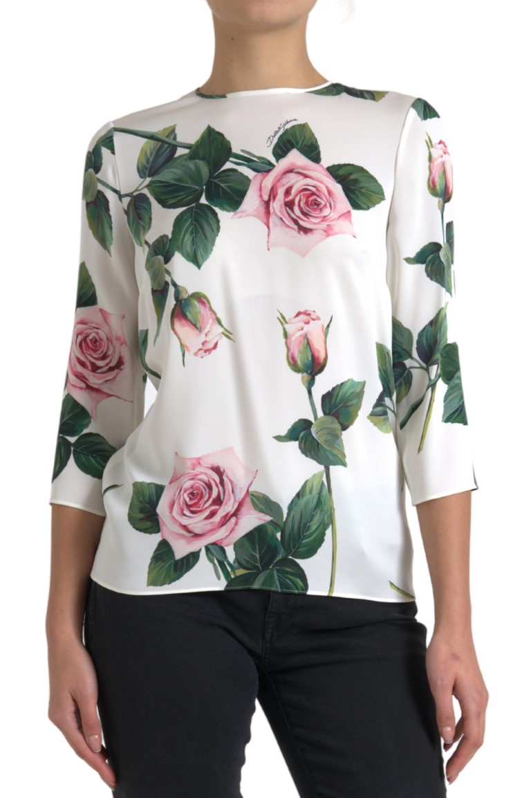 

Элегантная шелковая блузка с цветочным узором - Chic White Elegance Dolce & Gabbana, белый