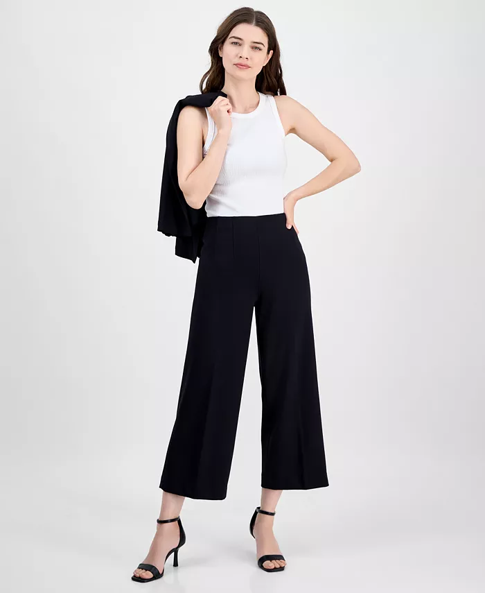 

Женские завышенные укороченные брюки свободного кроя на резинке Anne Klein, черный
