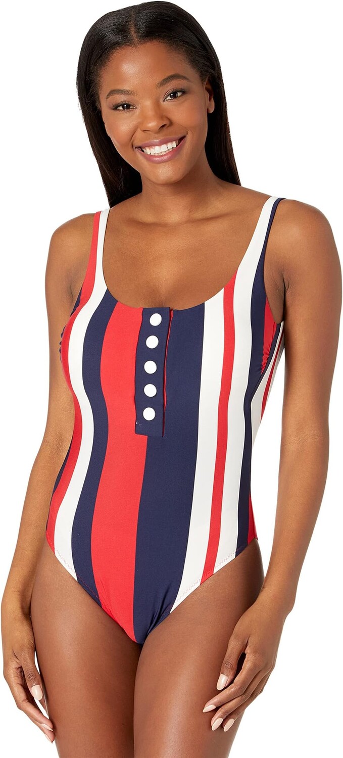 

Купальник Gottex Round Neck One-Piece w/ High Leg, цвет Navy/Red/White
