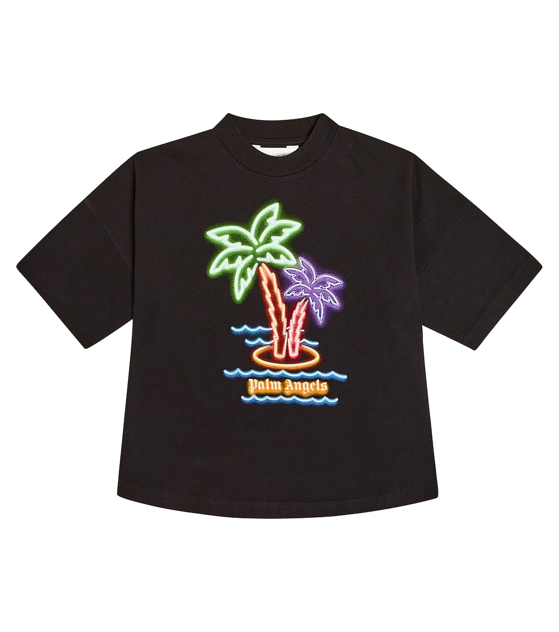 

Футболка из хлопкового джерси с принтом Palm Angels Kids, черный