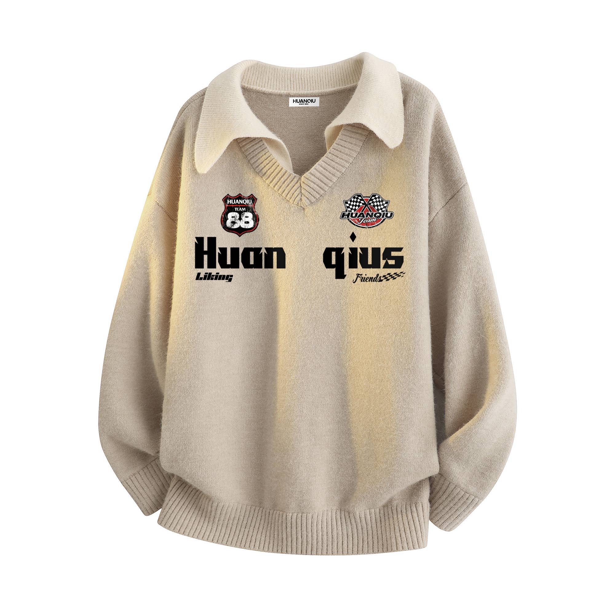 

Вязаный кардиган Unisex с лацканами, умеренный крой, двухчастный HUANQIU, оранжевый