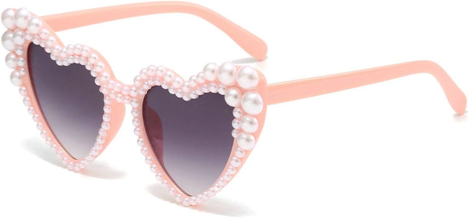 

Солнцезащитные очки COTIA Love Pearl для женщин, роскошные винтажные солнцезащитные очки в форме сердца, для вечеринок и фестивалей, «кошачий глаз», с блестками, Pink Grey