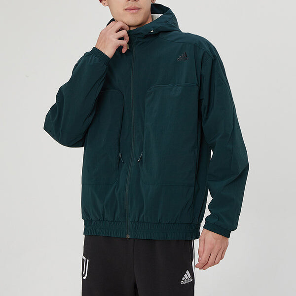Куртка adidas Athleisure Casual Sports hooded Woven Jacket Malachite Green, зеленый — фото 3
