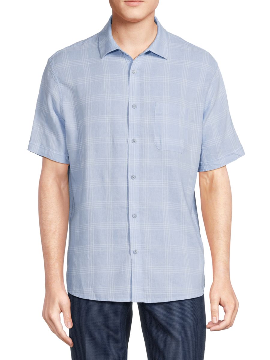 

Рубашка из льняной ткани в клетку Saks Fifth Avenue, цвет Sky Blue