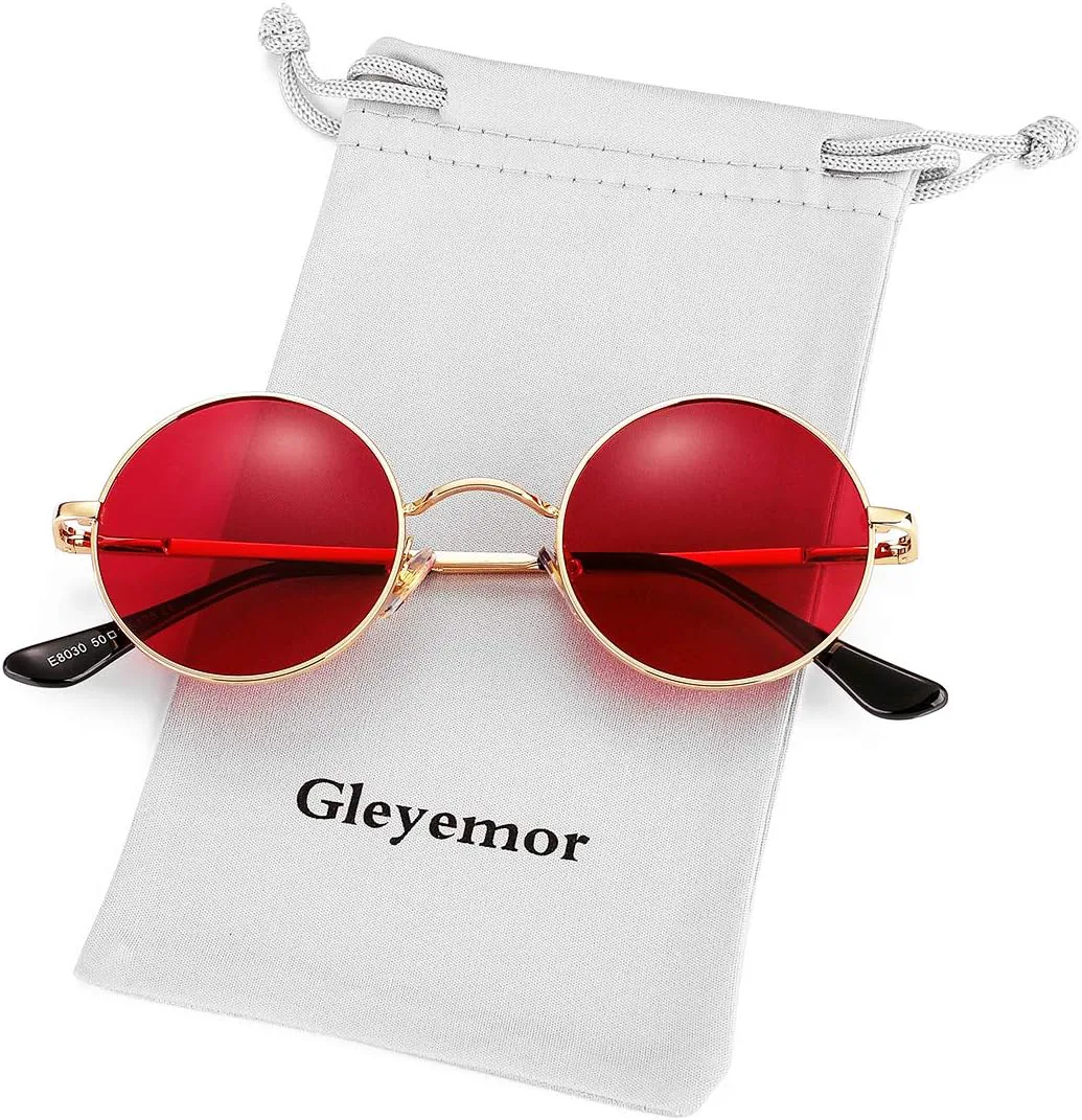 

Поляризованные круглые солнцезащитные очки Gleyemor для мужчин и женщин в стиле хиппи, маленькие круглые очки с красными и желтыми линзами, 01 Gold/Clear Red