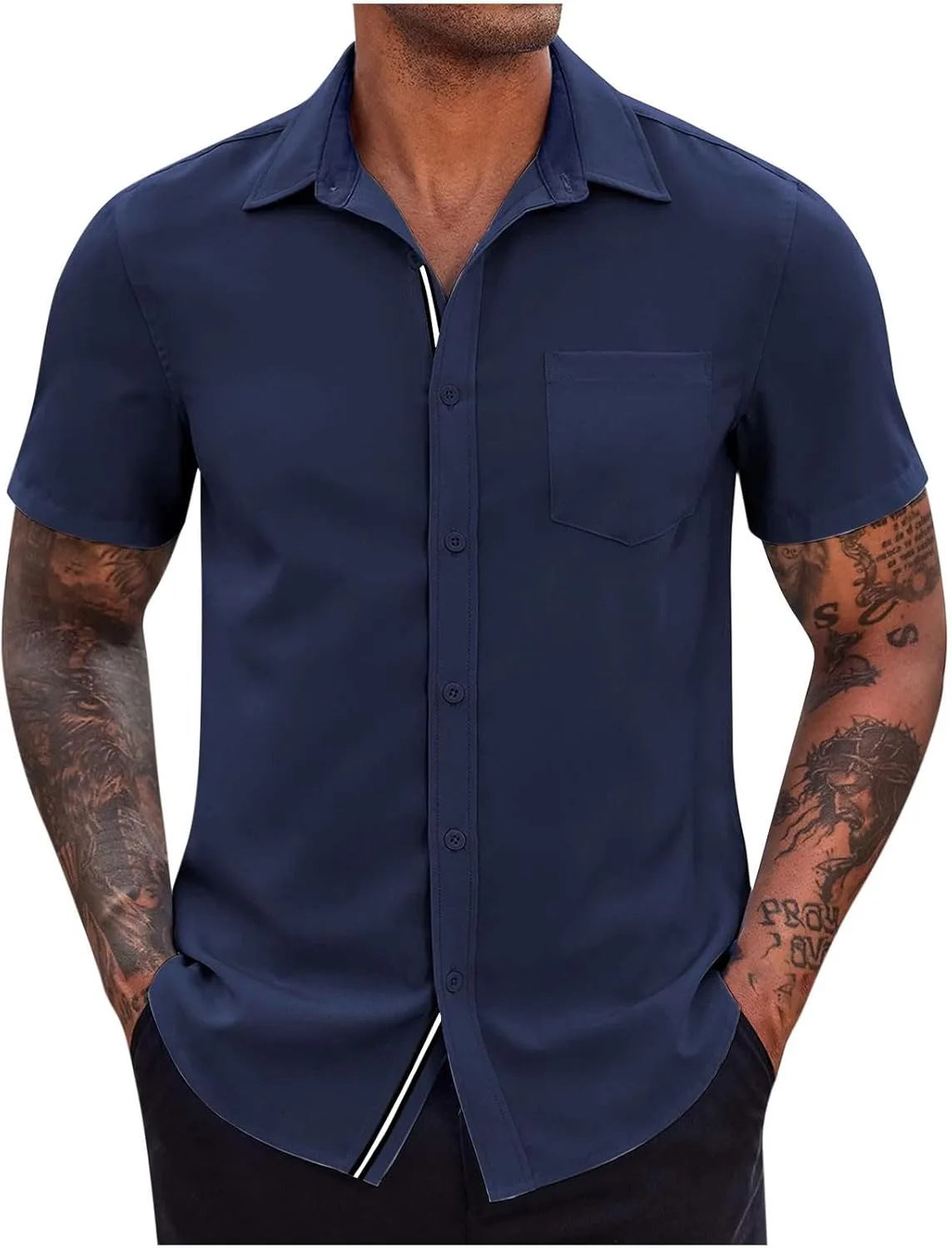 

Мужская рубашка с коротким рукавом Casual для лета и работы с карманом