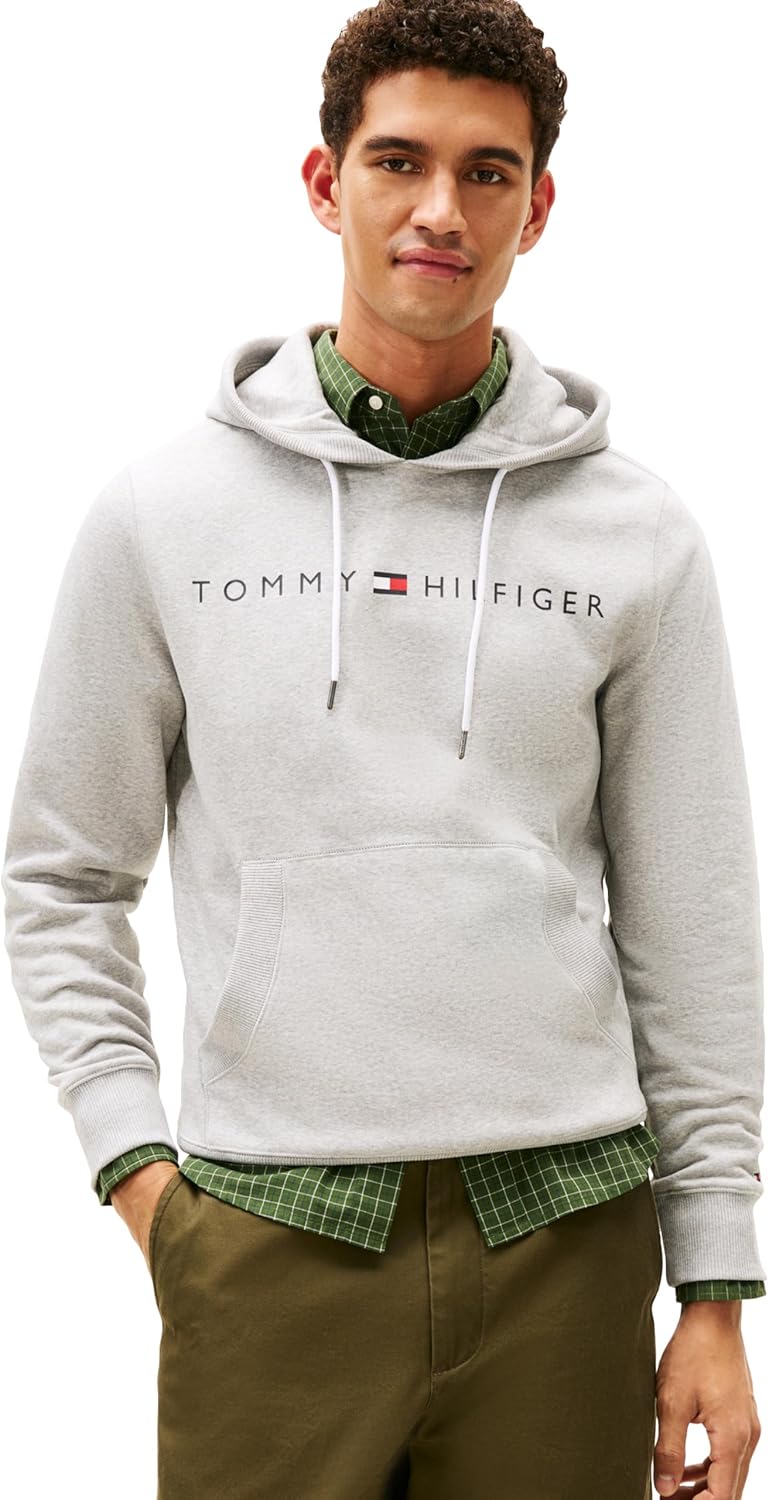 

Мужская флисовая толстовка с капюшоном и логотипом Tommy Hilfiger с длинным рукавом, Sport Grey Heather