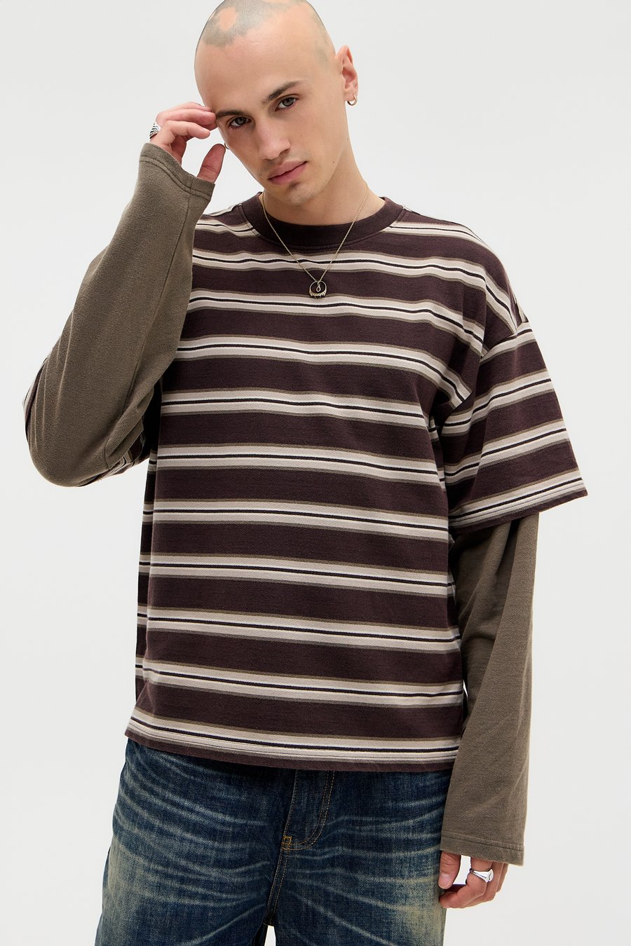 

Топ BDG Urban Outfitters DOUBLE LAYER TEE, Brown