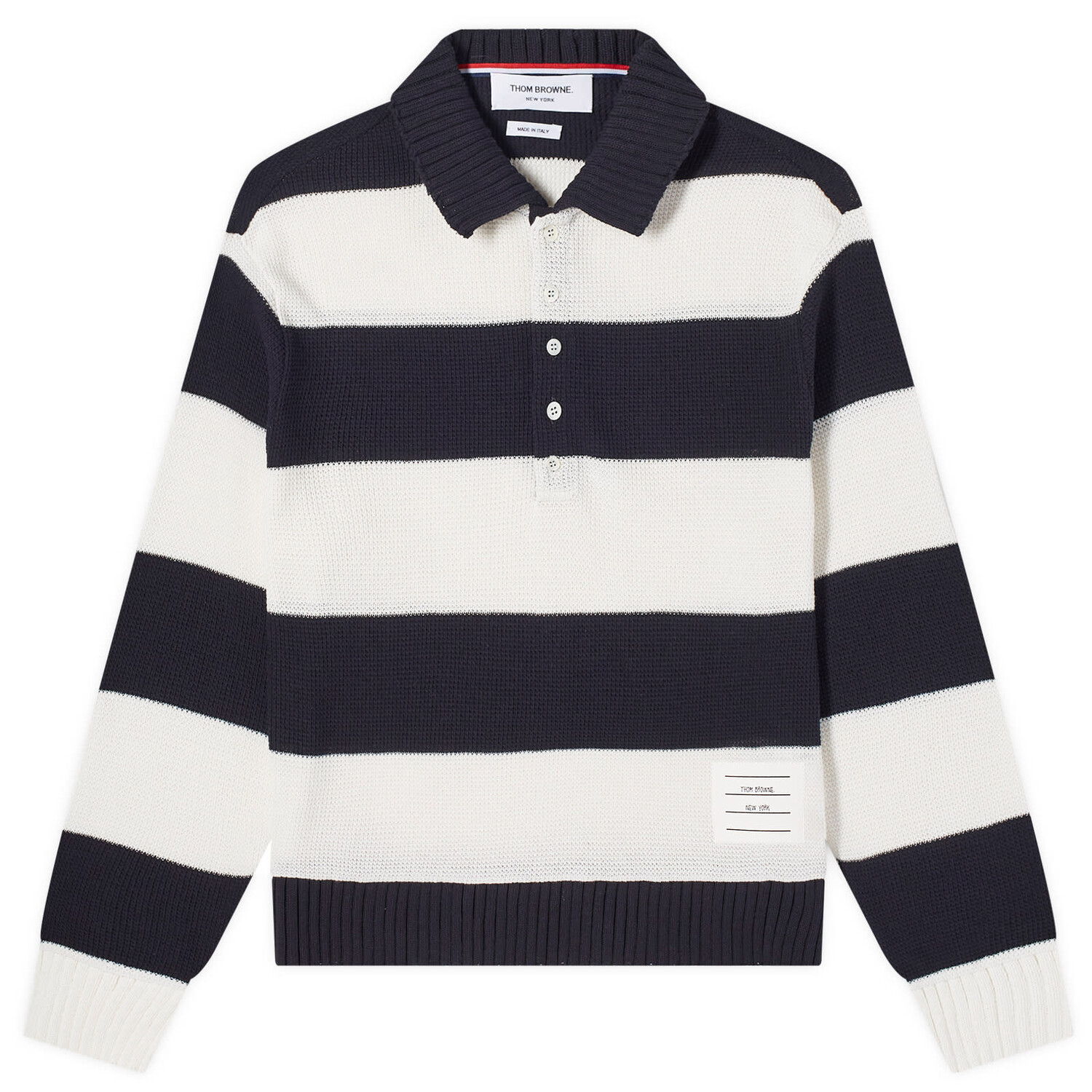

Поло Thom Browne Rugby Stripe Knitted Polo Shirt, темно-синий